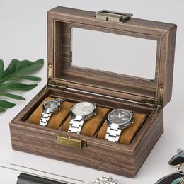 Jewellery Pouches 3 Slot Watch Display Storage Case Wood Grain Vintage Wooden Boxes Soft Felted Interior Dustproof Organiser Holder