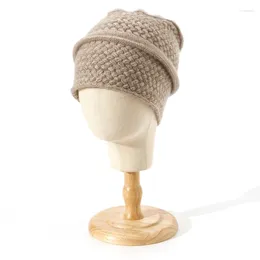 Berets Winter Unisex Knit Scarf Hood Hat Women Real Cashmere Beanie Bonnet Lady Solid Colour Wool Skullies Hooded JBN23