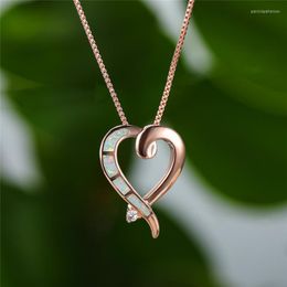 Pendant Necklaces Simple Female Hollow Heart Necklace Rose Gold Silver Color Chain For Women Cute Opal Crystal Wedding