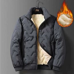 Men's Jackets 2023 Winter Thermal Coat Men Lined Fleece Jacket Thicken Outerwear Down Cotton Jacket Lightweight Solid Warm Zipper PocketsL231122