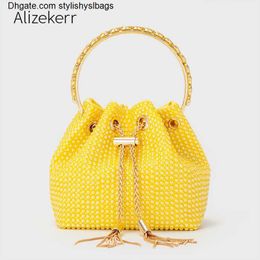 Shoulder Bags Women Ceramic Beads Tassel Crossbody Bags 2022 New Cute Metal Ring Handle Bucket Purses And Handbags Luxury Designer Bridal