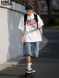 Men's T-Shirts HMZ Summer Cotton T Shirts Casual Simple Letter Print Tshirt Fashion High Street Loose Tees Oversized T Shirt Men Daily Clothing 230421