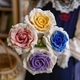 Decorative Flowers Large Size Rose Knitting Artificial Plant Wedding Bouquet Party Decoration Valentine's Day Gift