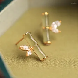 Stud Earrings Bohemia Natural Imitation An Jade Bamboo Fashion Charm Shining Zircon Jewelry For Women Girls Gifts