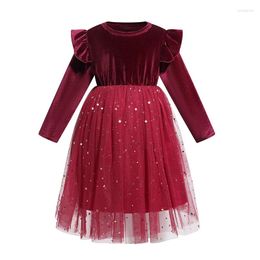 Girl Dresses Kid Christmas Dress Ruffled Design Sequin Tulle Splice Long-sleeve Girls Kids For Clothes