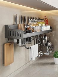 Kitchen Storage Spice Rack Wall-mounted Knife Spoon Organiser Multifunctional Aluminium Chopstick Tube Shelf