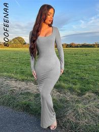 Basic Casual Dresses BOOFEENAA Ribbed knit Grey Black Dres Winter Fashion Low Cut Backless Long Sleeve Bodycon Maxi C87 CE41 231122