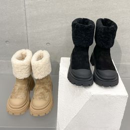 Women Designer Snow Boots Lamb Wool Thick Soled Height-raising Ankle Boots British Style Autumn and Winter