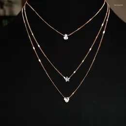 Pendant Necklaces 3 Pcs Gold-Color Simple Multilayered Necklace For Girls Women Star Heart Shaped Choker Jewelry Set Birthday Gift