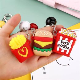 Keychains Creative Hamburger French Fries Popcorn Keychain Soft Silicone Food Key Chains For Women Men Bag Pendant Car Rings