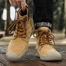 Boots Outdoor Leather Men Winter With Fur Super Warm Snow Casual Shoes Sneakers Anti-slip Wearable Ankle