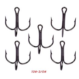 100pcs lot 9 Sizes 10#-3 0# 35647 Black Triple Anchor Hook High Carbon Steel Barbed Carp Fishing Hooks Fishhooks Pesca Tackle BL 4173O