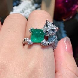 Leopard Lab Emerald Diamond Ring 925 sterling silver Party Wedding band Rings for Women Bridal Promise Engagement Jewellery