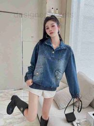 Men's Jackets Designer Autumn New High Collar Washed Long Sleeve Loose and Simple Sweater Silhouette Denim Coat for Women A4B7