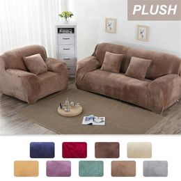 Velvet Plush Thicken Sofa CoverS For Living Room L Shaped Corner Elastic Slipcover Sectional Stretch Couch Covers With Armrest 210317y