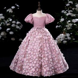 Lace Appliques Flower Girls Dress Wedding New Teenage Children Princess Party Long Graduation Baby Kids Dresses For Girl Ball Gown Bridesmaid Clothes 403