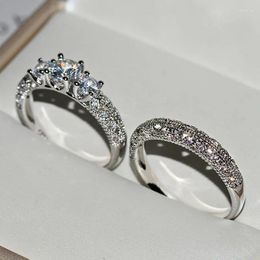 Cluster Rings HOYON Real S925 Sterling Silver Color For Couple Natural 1 Diamond Style Gemstone Jewelry Engagement Women