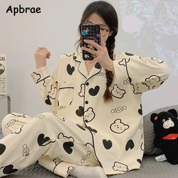 Womens Sleepwear Korean Women Faux Cotton Pyjamas Spring Autumn Cartoon Kimono Pijamas Female Pyjamas Kawaii Home Suit Long Sleeves 231122