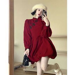 Long Sleeves Lolita Christmas New Year Red Dresses Female High Waist Vintage Trim Party Gothic Clothes Dress Woman