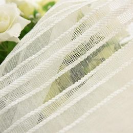 Curtain Vertical Stripes Hollow Window Curtains For Living Room Bedroom Cotton Linen Fabric Voile White Tulle Sheer