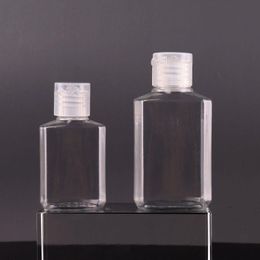 30ml 60ml Empty PET plastic bottle with flip cap transparent square shape bottle for makeup fluid disposable hand sanitizer gel Urhlw