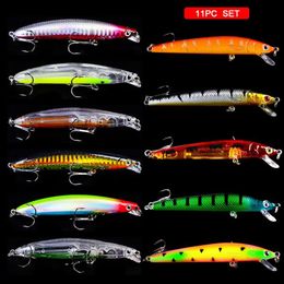 11Pcs Set 95mm 9 5g 6# Hook Minnow Fishing Lure Plastic Bassbait Hooks Artificial Bass Crankbait Tackle3192