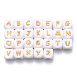 Baby Teethers Toys 100Pcs 12mm Alphabet English Letter Silicone Letters Beads Baby Teether Personalised Name Pacifier Clips Teething Accessories 230422