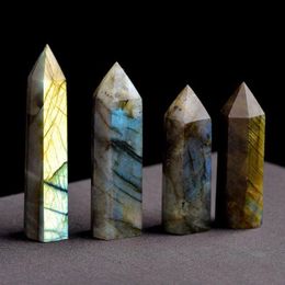 Natural elongated lime moonstone hexagonal prism rough stone art ornaments Ability Quartz Pillar Mineral Healing wands Reiki Raw Energy Msuu