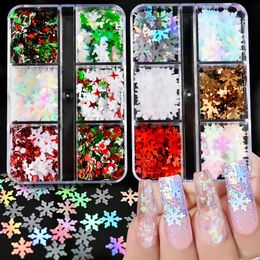 Acrylic Powders Liquids 1Box Christmas Snowflake Laser Nail Sequins Mixed 3D Hexagon Star Glitter Slices Decor Xmas Manicure Accessory Y#7Q 231121