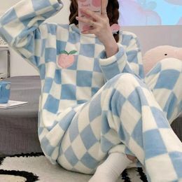 Women's Sleepwear Women Top Pants Set Cozy Winter Homewear 2-piece Plush Pajama With Cartoon Carrot Design Elastic Waist Loose For