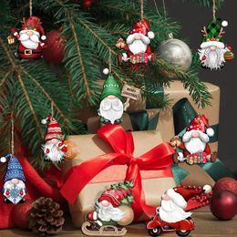 Christmas Decorations 24PCS MINI Christmas Dwarf Wooden Hanging Ornaments Christmas Tree Decoration Dwarf Santa Claus Hanging Ornaments 231121