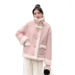 Women's Fur Lamb Wool Coat For 2023 Winter Korean Small Thickened Short One Piece Jacket Women