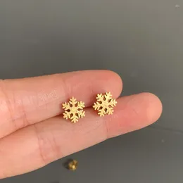 Stud Earrings Simple Cute Gold Colour Matte Snowflake Shape Earring For Women Girl Small Stainsteel Steel Ear Cuff Jewellery