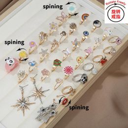Cluster Rings Anxiety For Girls Women Butterfly Daisy Fidget Spinner Ring Rotate Anti Stress Toy Finger Gift Y2k Jewelry 2023 Trend