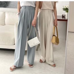 Women's Pants Capris Summer Korean Office Lady Straight Trousers Loose solid High Waist Wide Leg Long Pants Women Casual Pantalon Pour Femme 230422