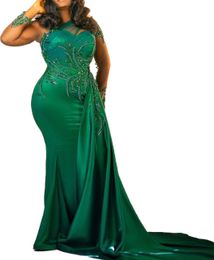 Aso Ebi Hunter Green Mermaid Prom Dress Satin Lace Beaded Formal Party Evening Second Reception Birthday Engagement Bridesmaid Gowns Dresses Zj046 407