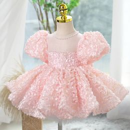 Cute Pink Flower Girl Dresses For Wedding Princess Ball Gown Lace Floral Appliques Tiered Skirts Girls Pageant Dress A Line Kids Birthday Party Bridesmaid Gowns