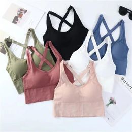 Yoga Outfit Women's Cross Back Sports Bras Bra Medium Support Removable Padded For Workout Running