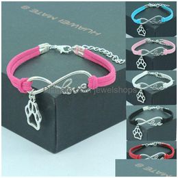 Charm Bracelets Suede Leather Wrap Bracelets Jewellery Infinity Love Dog Paw Print Charms Sier Number Fashion Metal Alloy Hollow Bangles Dhx7X