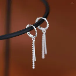 Hoop Earrings 925 Sterling Silver Double Pierced Ear Buckle Zircon Beads Tassels Bar For Women Round Temperament Gift