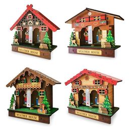 Decorative Objects & Figurines Creative Wooden House Barometer Thermometer Wall Mounted Weather Hygrometer Home Decoration261n