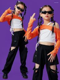 Stage Wear Girls Fashion Clothes Hip Hop Dance Costume Kids Jazz Crop Tops Black Pants Street Dane Rave Kpop Dancewear DNV17128