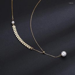 Pendant Necklaces Stainless Steel Wheat Ear Pearl Pendants Fashion Simple Luxury Adjustable Necklace Women Jewellery Z212