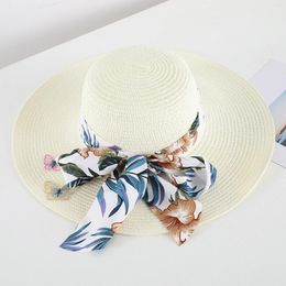 Wide Brim Hats 2023 Summer Ribbon Lace Up Women Straw Beach Hat Little Girl Sun Cap Fashion Classic Solid Ladies