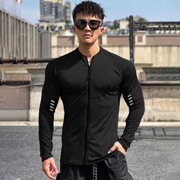 Men's T-Shirts New fashion sports men's T shirt outdoor fitness exercise zipper long sleeve T shirt muscle men's sportswear J231121