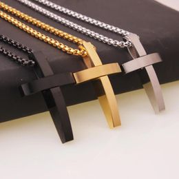 Pendant Necklaces Silver/Gold/Black Colour Stainless Steel Women/Men Cross With 3mm 24inch Curb Necklace Jewellery Gift