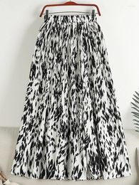 Skirts Chiffon Pleated Long Skirt For Women 2023 Spring Summer Aesthetic Striped Printed A Line High Waist Maxi Female Z434