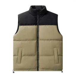 Men's Vests Mens Fall And Winter Colorblocking Vest Shoulders Stand Up Collar Zipper Double Pocket Undershirt Jacket Vintage Coat Men