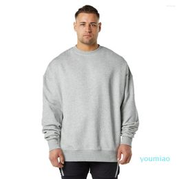 Gym Clothing Autumn Winter Plush Thickened Round Neck Training Sweatshirt Men Loose Pullover Solid Color Oversize Fashion Sports Sweater