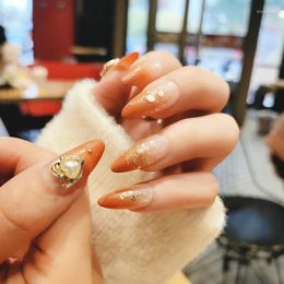 Nail Gel Heart Shell Orange Shaded Senior Long Wearing Finished Fake Sheets Sticker Flash Diamond Gold Foil Sweet